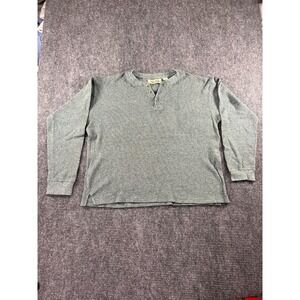 Vintage Alpine Ridge Rugged Wear Thermal Henley Shirt Green Marl Waffle Knit USA